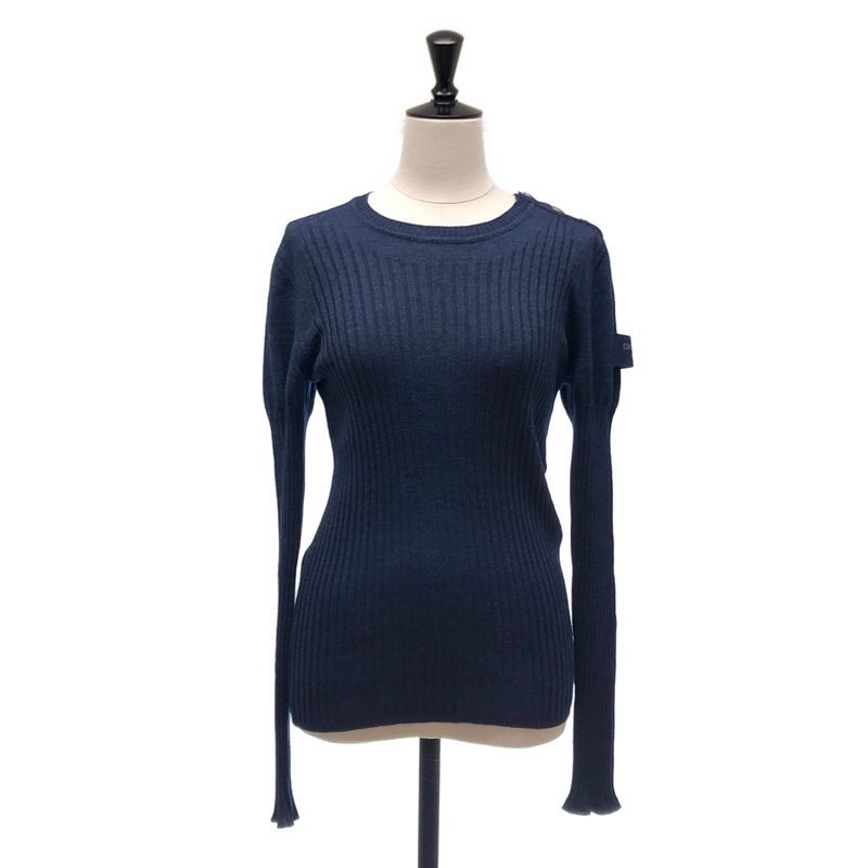 Chanel Wool Silk Coco Button Rib Knit Top 38 Navy