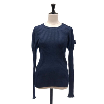 Chanel Wool Silk Coco Button Rib Knit Top 38 Navy