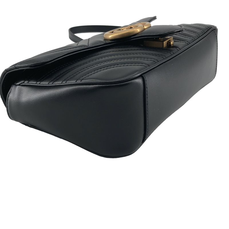 Gucci GG Marmont Flap Leather Quilted Shoulder Bag Black