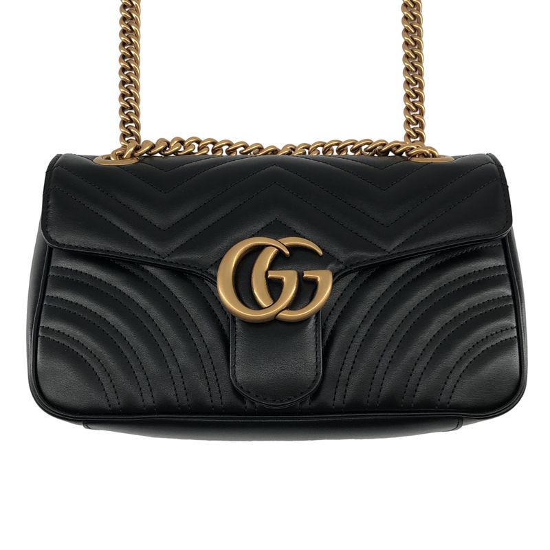 Gucci GG Marmont Flap Leather Quilted Shoulder Bag Black