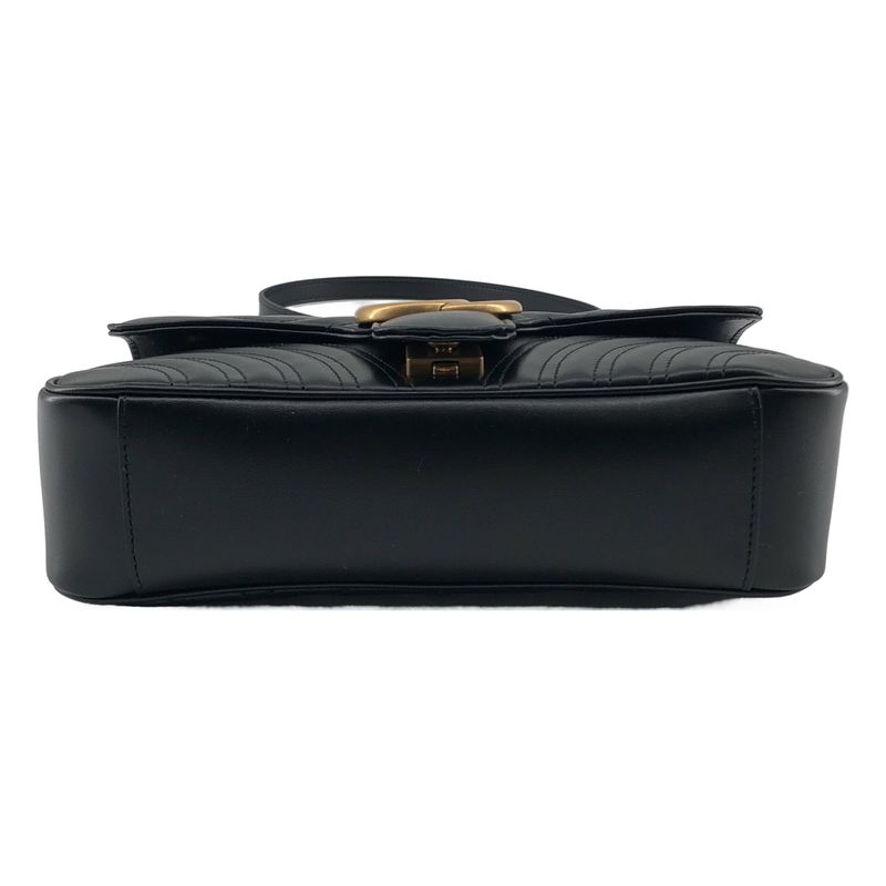 Gucci GG Marmont Flap Leather Quilted Shoulder Bag Black