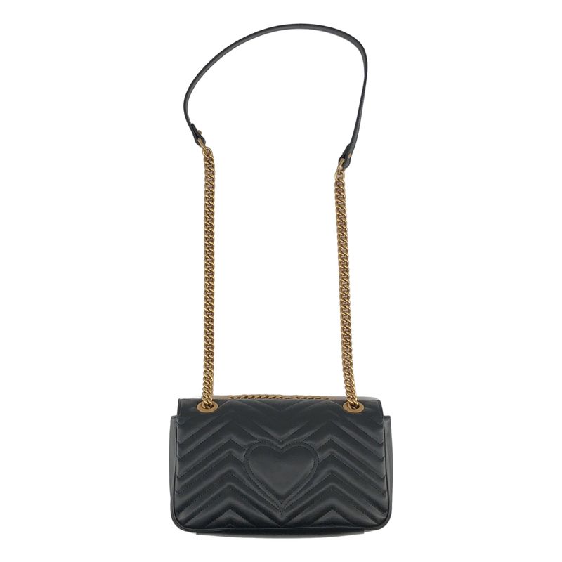 Gucci GG Marmont Flap Leather Quilted Shoulder Bag Black