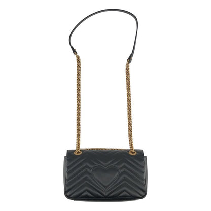 Gucci GG Marmont Flap Leather Quilted Shoulder Bag Black