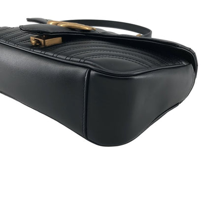 Gucci GG Marmont Flap Leather Quilted Shoulder Bag Black