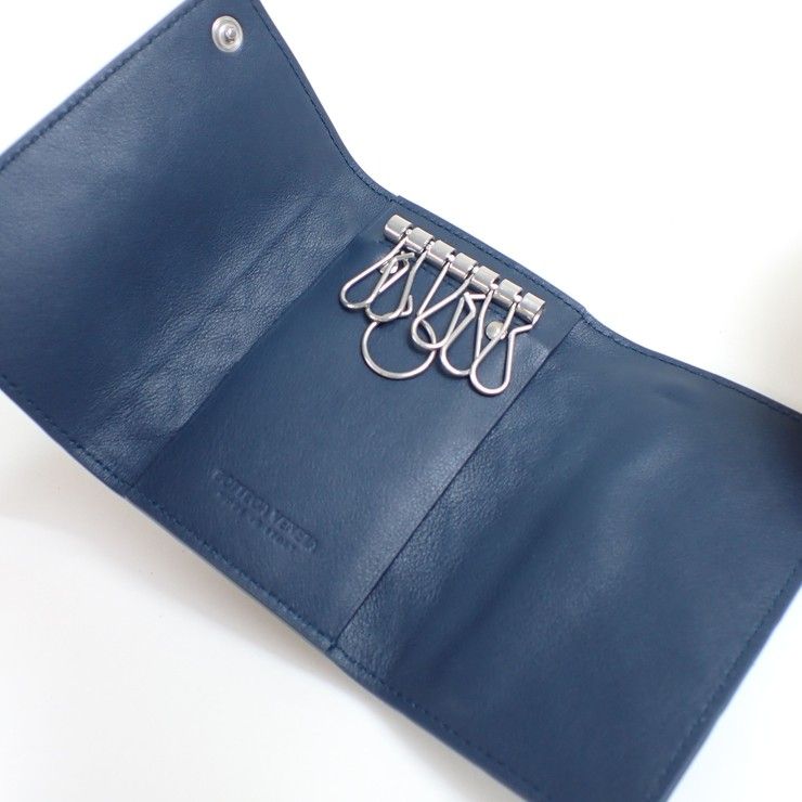 Bottega Veneta Key Case Key Ring Intrecciato Navy Leather Rows