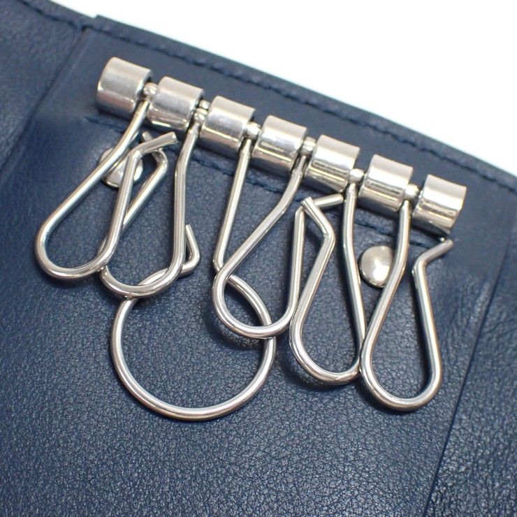 Bottega Veneta Key Case Key Ring Intrecciato Navy Leather Rows