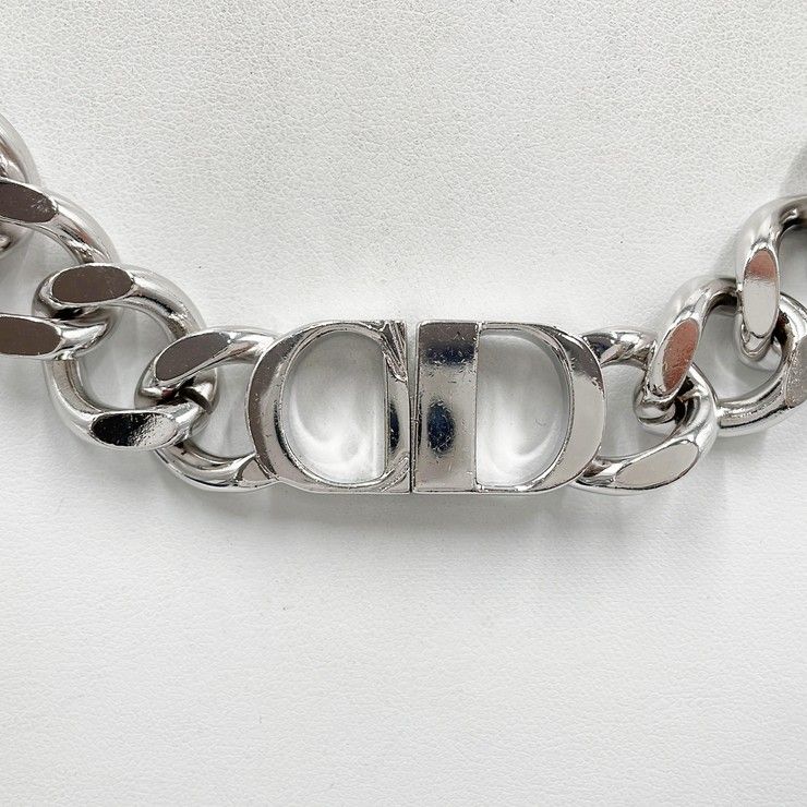 Dior Necklace Chain Link Silver Metal CD Logo