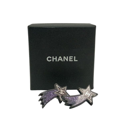 Chanel Earrings CC Logo Shooting Star Purple Silver Resin Metal