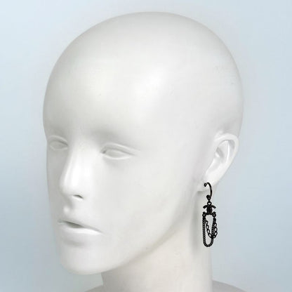 Chanel CC Logo Earrings Swing Metal Black Silver