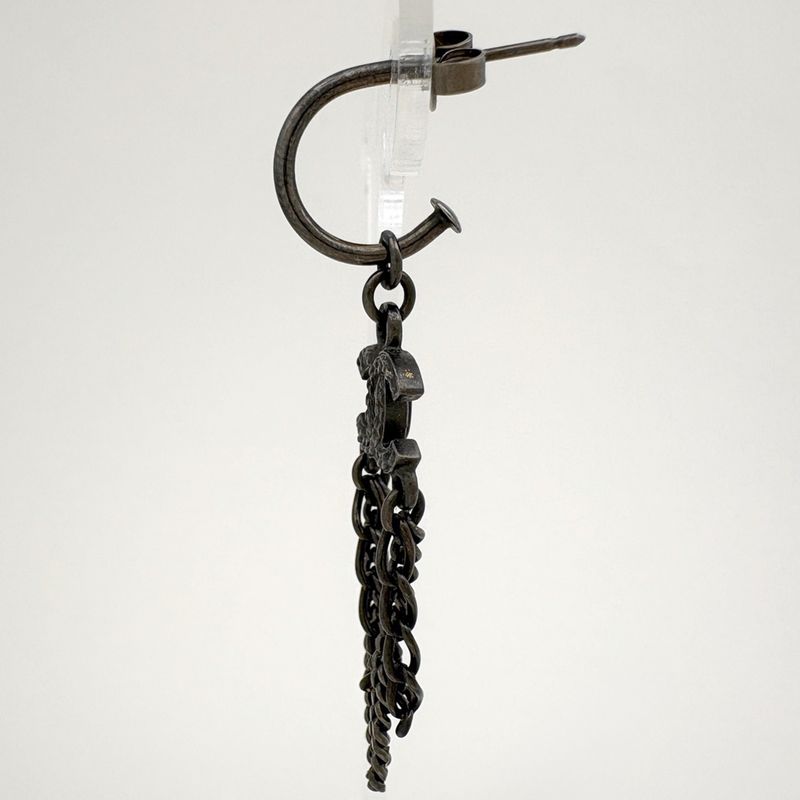 Chanel CC Logo Earrings Swing Metal Black Silver