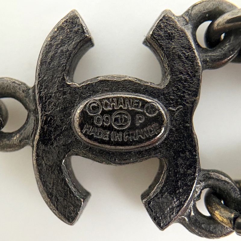 Chanel CC Logo Earrings Swing Metal Black Silver