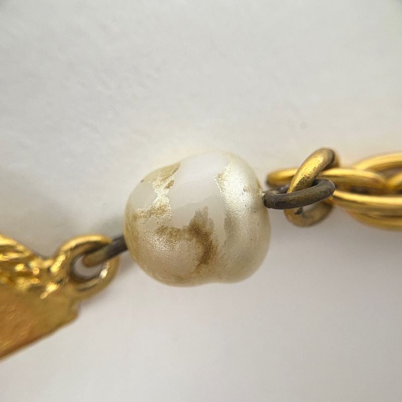Chanel CC Logo Faux Pearl Necklace Gold Plated