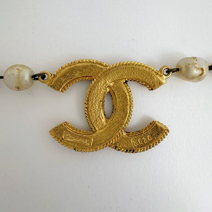 Chanel CC Logo Faux Pearl Necklace Gold Plated