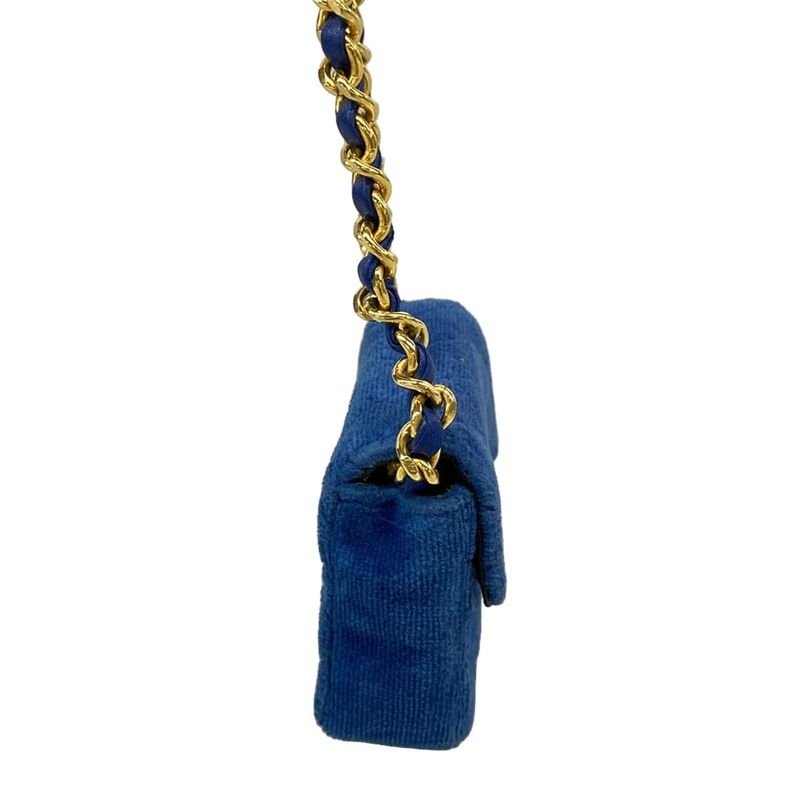 Chanel Shoulder Bag Quilted Blue Chain Gold