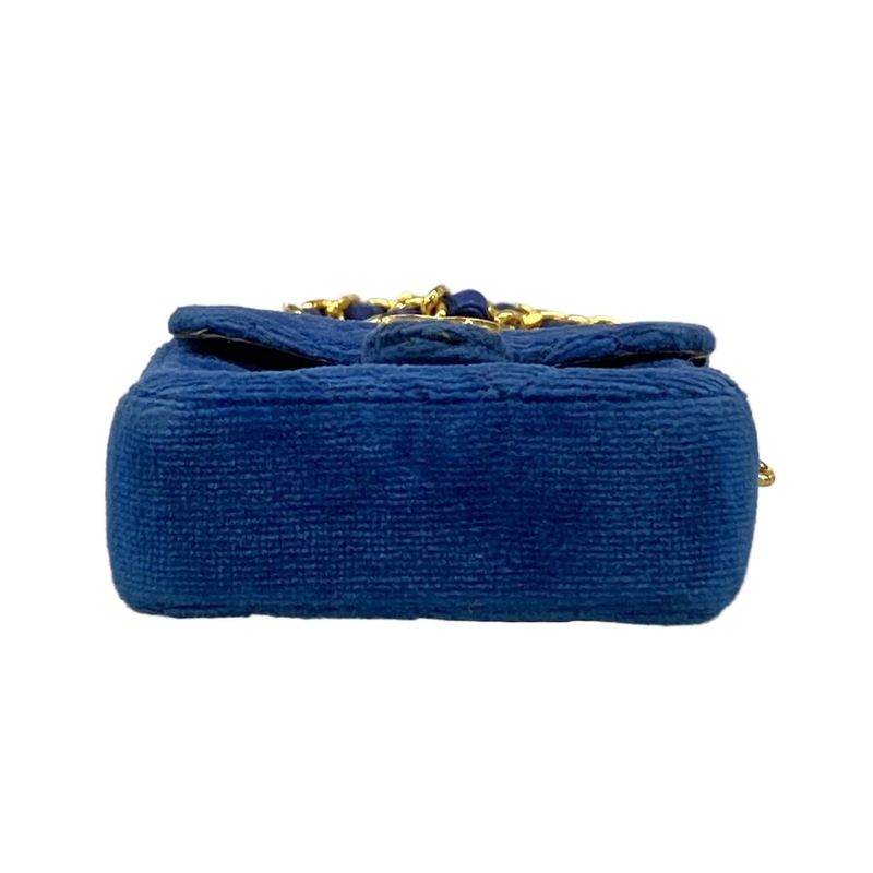Chanel Shoulder Bag Quilted Blue Chain Gold