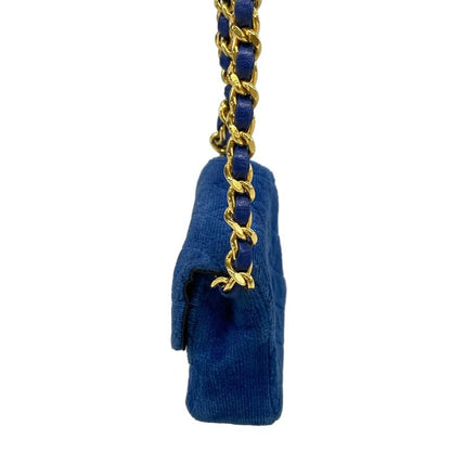 Chanel Shoulder Bag Quilted Blue Chain Gold