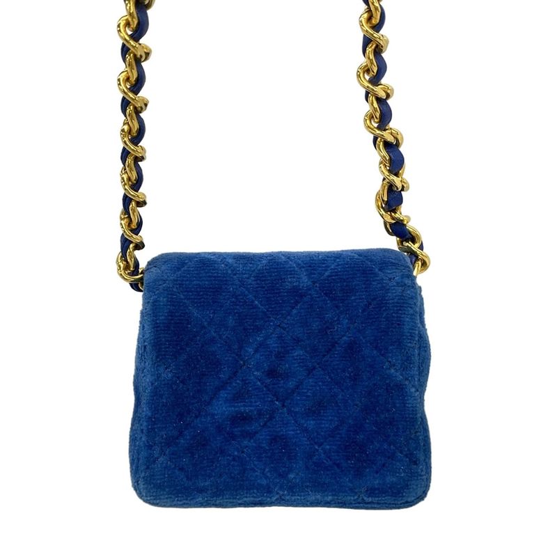 Chanel Shoulder Bag Quilted Blue Chain Gold