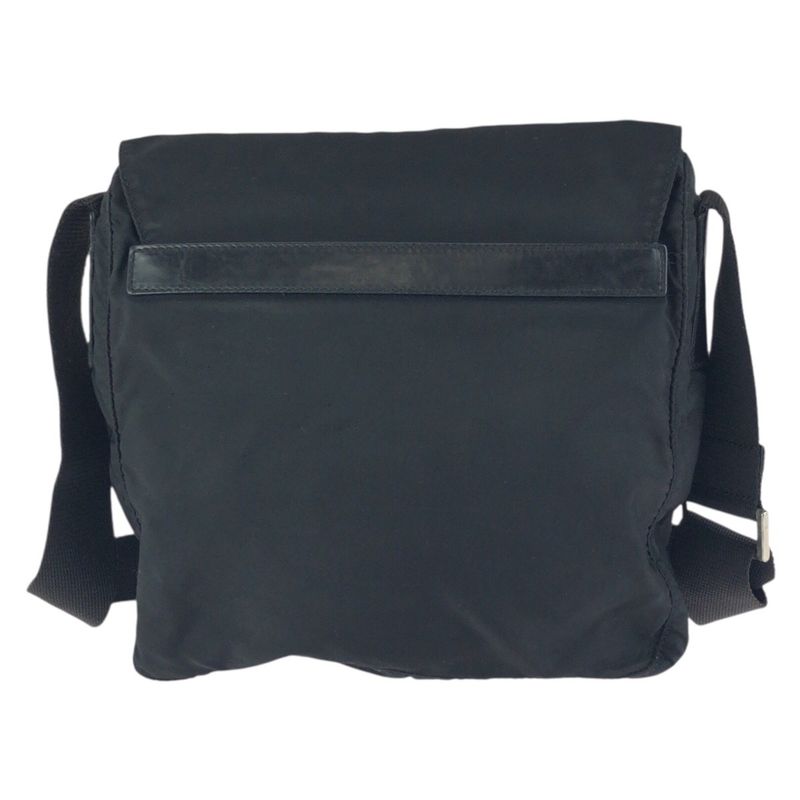 Prada Tessuto Black Silver Nylon Leather Shoulder Bag