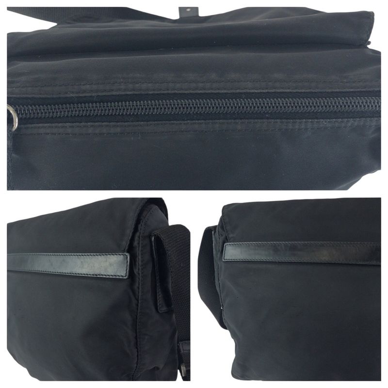 Prada Tessuto Black Silver Nylon Leather Shoulder Bag