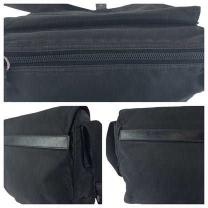 Prada Tessuto Black Silver Nylon Leather Shoulder Bag
