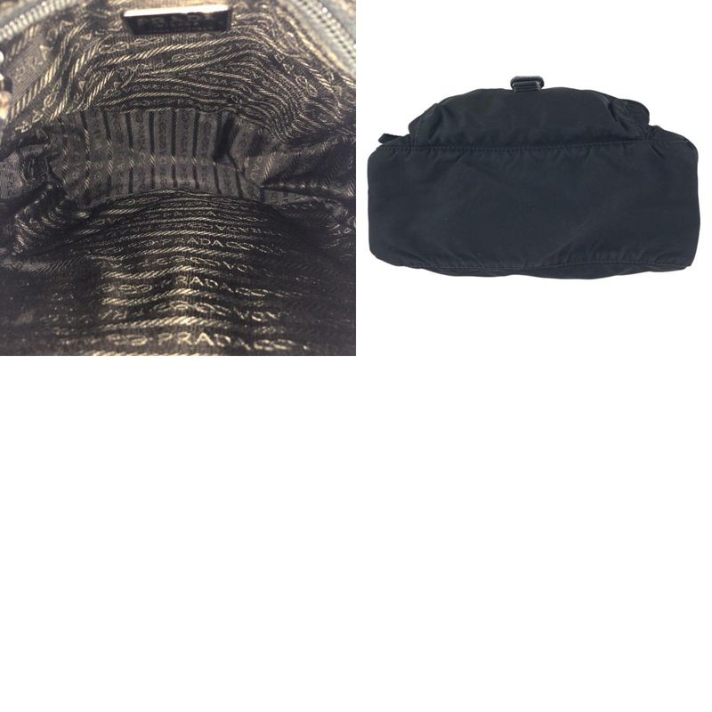 Prada Tessuto Black Silver Nylon Leather Shoulder Bag