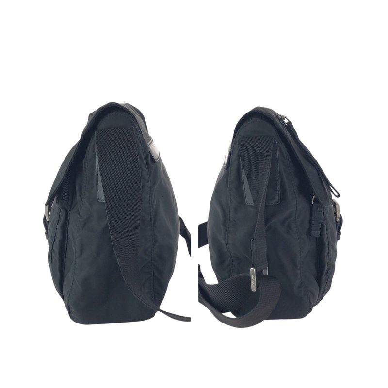 Prada Tessuto Black Silver Nylon Leather Shoulder Bag