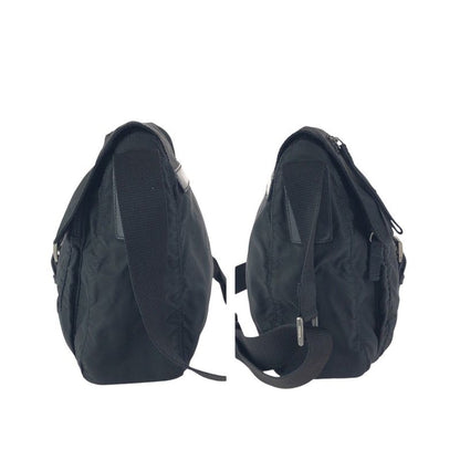 Prada Tessuto Black Silver Nylon Leather Shoulder Bag