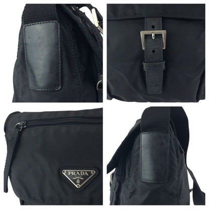 Prada Tessuto Black Silver Nylon Leather Shoulder Bag