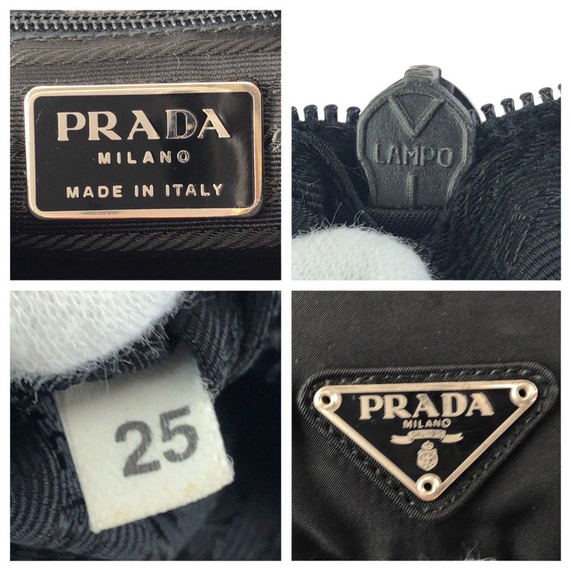 Prada Tessuto Black Silver Nylon Leather Shoulder Bag