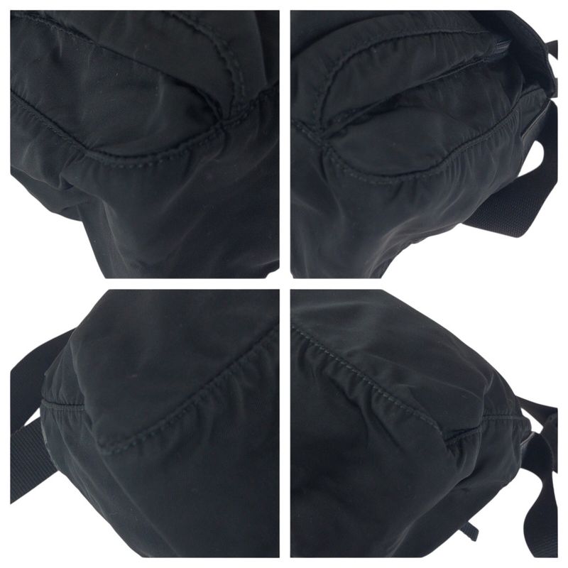 Prada Tessuto Black Silver Nylon Leather Shoulder Bag