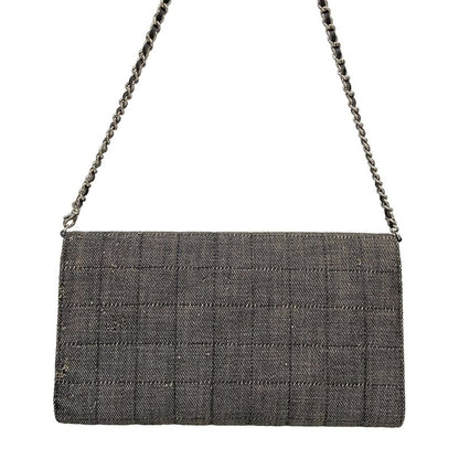 Chanel Shoulder Bag Chocolate Bar Dark Navy Ivory Chain Silver Dark