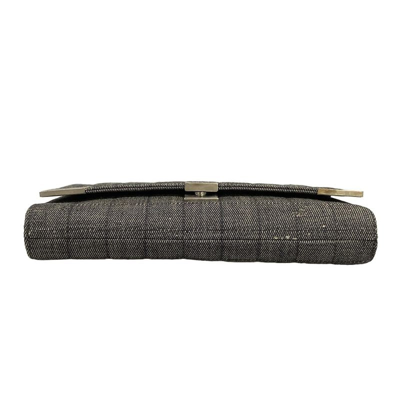 Chanel Shoulder Bag Chocolate Bar Dark Navy Ivory Chain Silver Dark