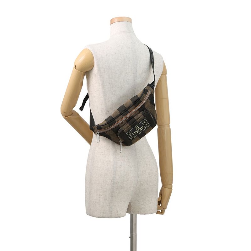 Fendi Belt Bag Pecan Stripe Pouch Black Brown