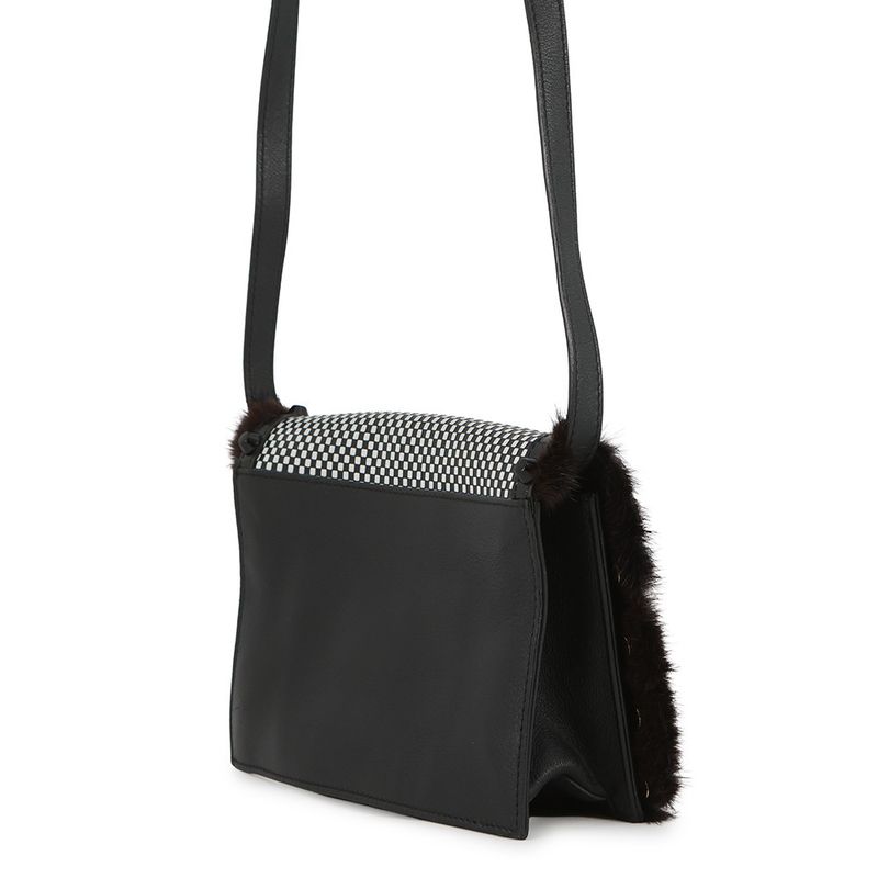 Fendi Shoulder Bag Check Studded Leather Fur