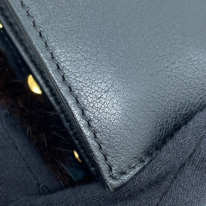 Fendi Shoulder Bag Check Studded Leather Fur