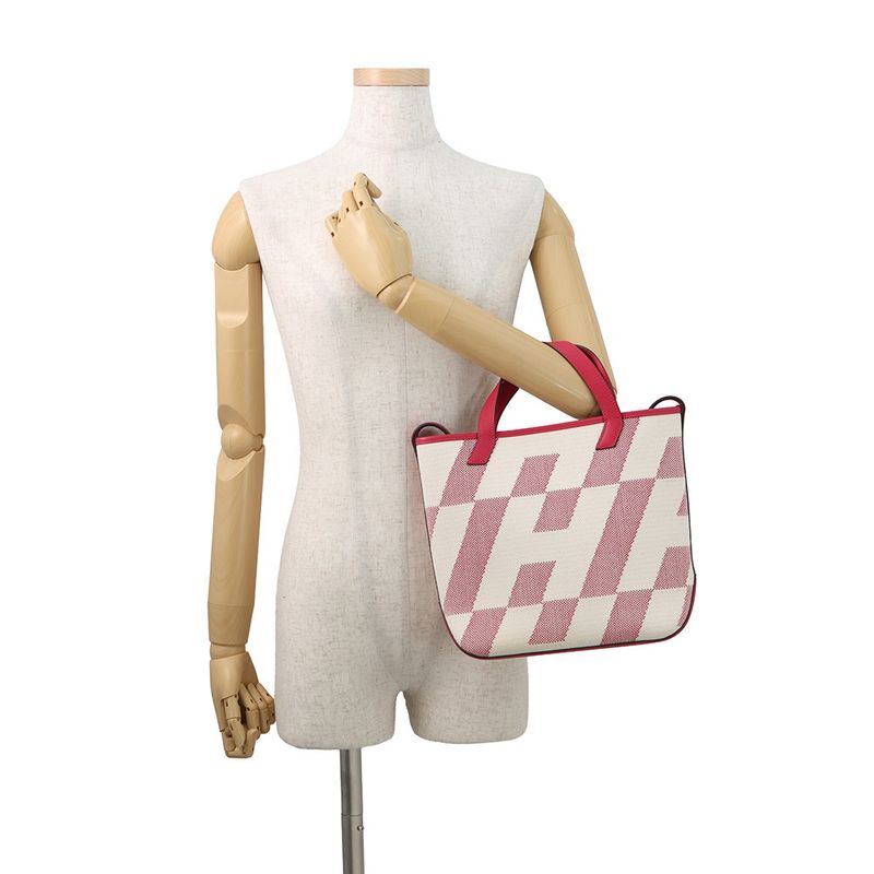Hermes Tote H-en-Billets PM Franboise Toile Ash Swift 2-Way Framboise