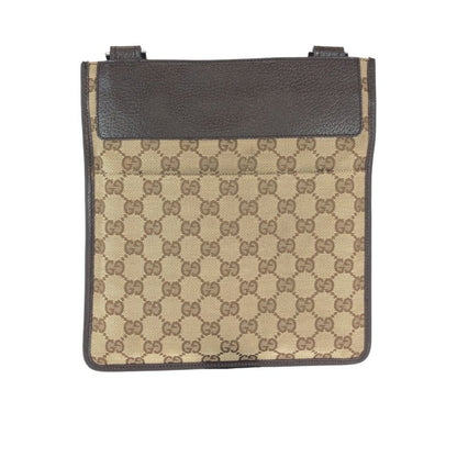 Gucci Brown Beige Silver GG Canvas Leather Shoulder Bag Pochette