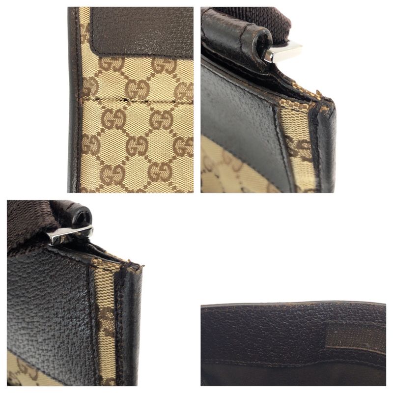 Gucci Brown Beige Silver GG Canvas Leather Shoulder Bag Pochette