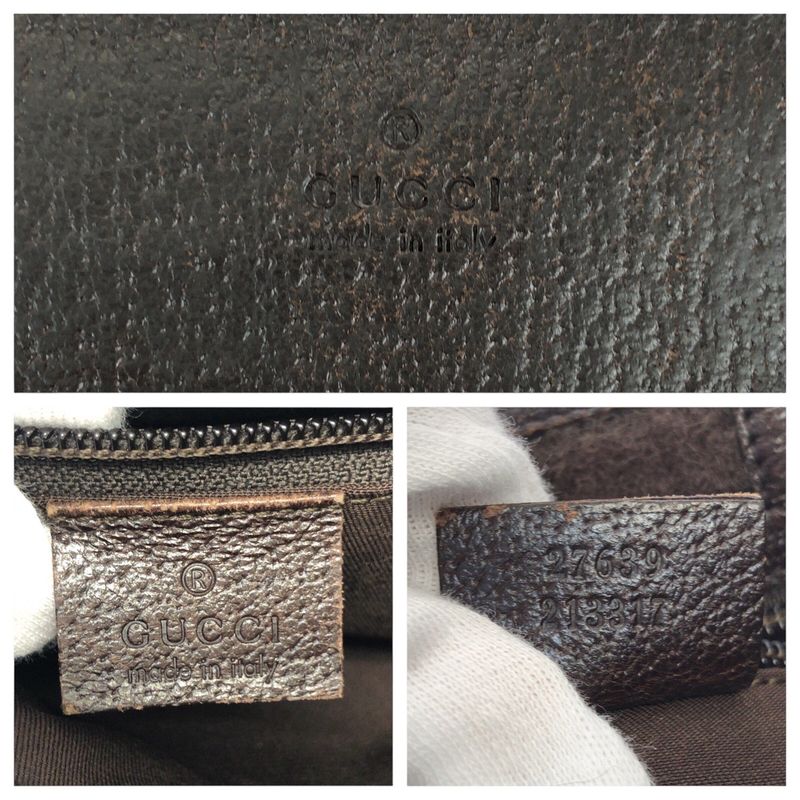 Gucci Brown Beige Silver GG Canvas Leather Shoulder Bag Pochette