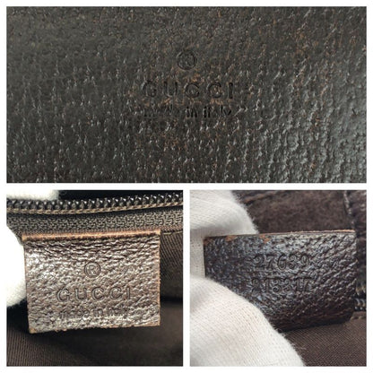 Gucci Brown Beige Silver GG Canvas Leather Shoulder Bag Pochette