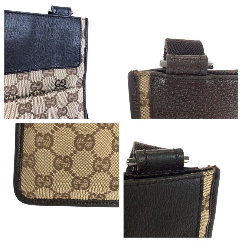 Gucci Brown Beige Silver GG Canvas Leather Shoulder Bag Pochette