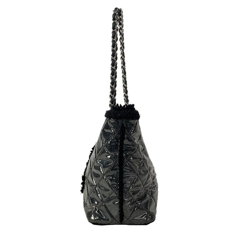 Chanel Tote Patent Toilette Chain Black Clear Shoulder Silver