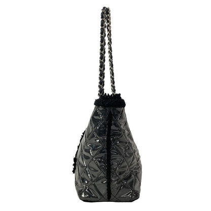 Chanel Tote Patent Toilette Chain Black Clear Shoulder Silver