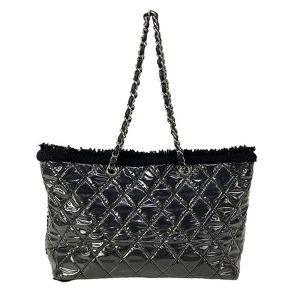 Chanel Tote Patent Toilette Chain Black Clear Shoulder Silver