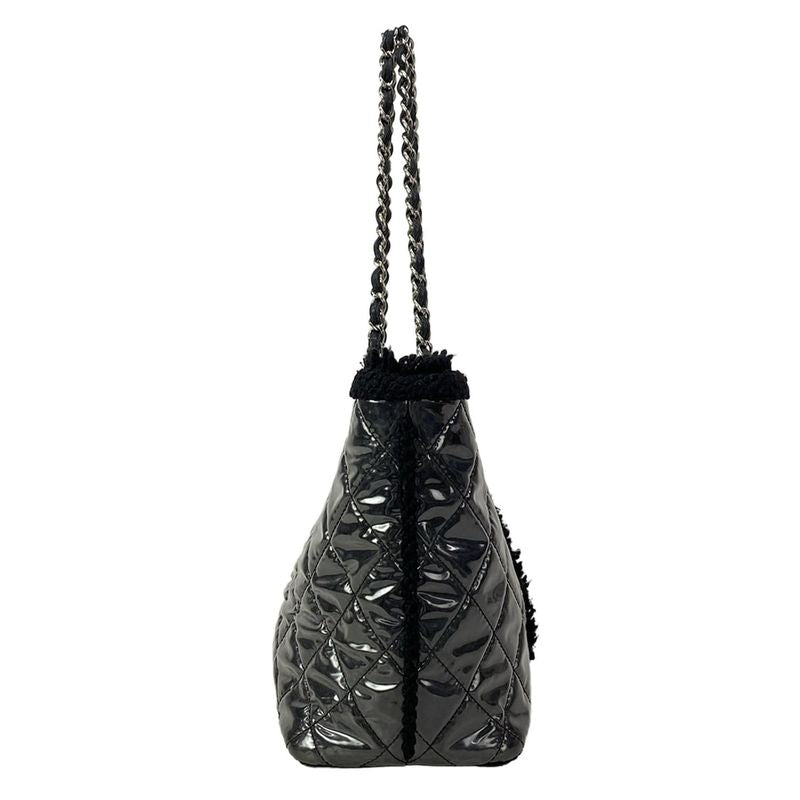 Chanel Tote Patent Toilette Chain Black Clear Shoulder Silver