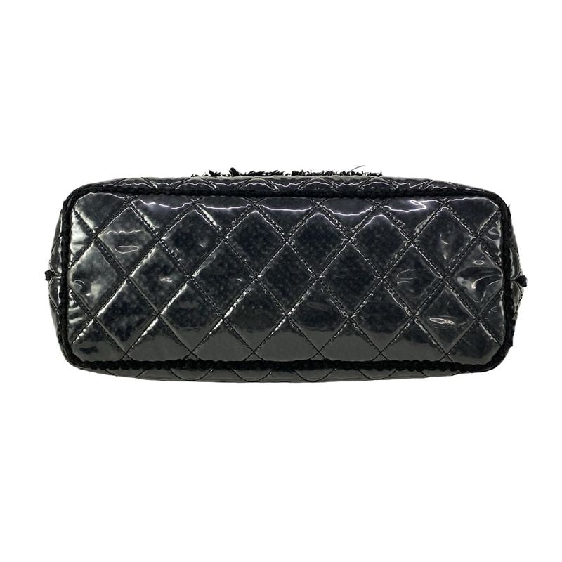 Chanel Tote Patent Toilette Chain Black Clear Shoulder Silver