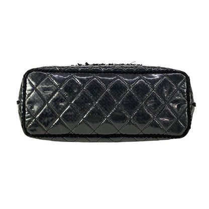 Chanel Tote Patent Toilette Chain Black Clear Shoulder Silver