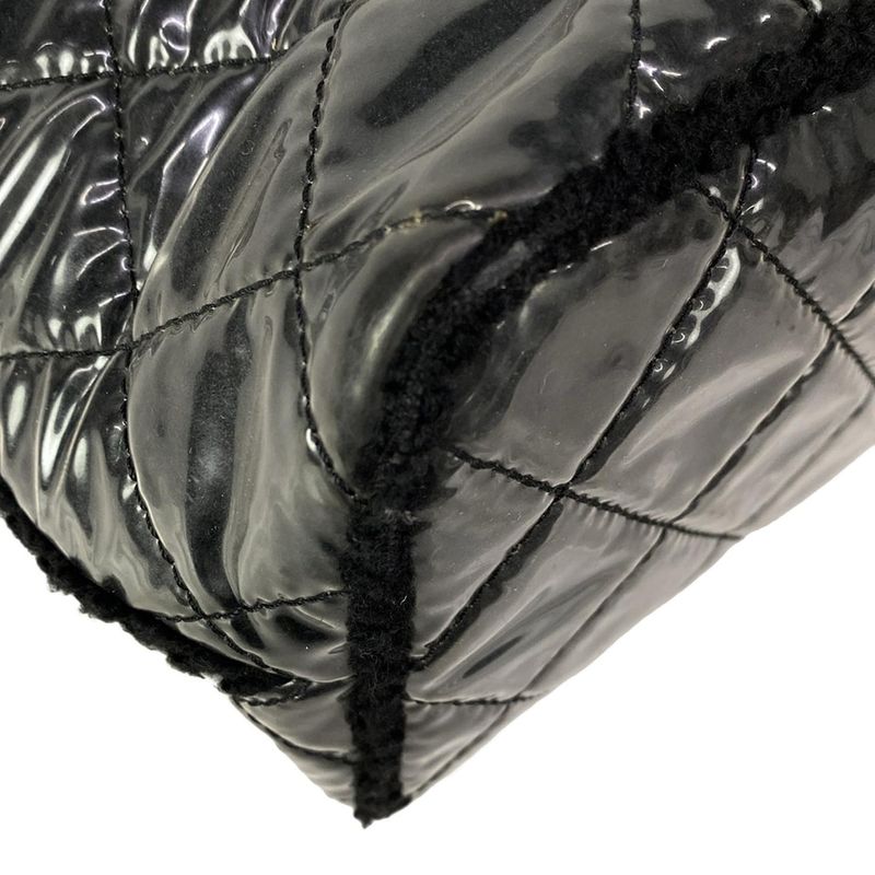 Chanel Tote Patent Toilette Chain Black Clear Shoulder Silver