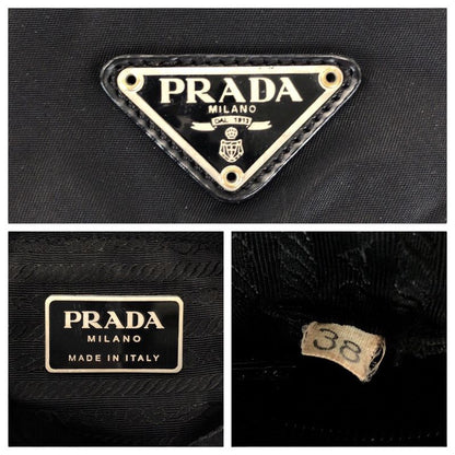 Prada Tessuto Black Silver Nylon Leather Shoulder Bag