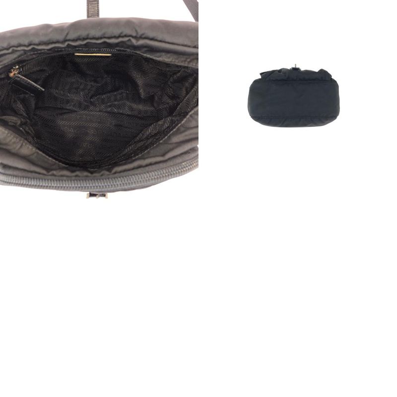 Prada Tessuto Black Silver Nylon Leather Shoulder Bag